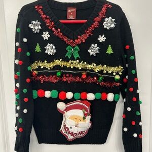 Arizona Jean Co Girls 6 Ugly Christmas Sweater Pom Poms Tinsel Bows Jingle Bells